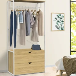 IDMarket Dressing bois et métal blanc* Collection Industrielle|Chambre Complète Adulte