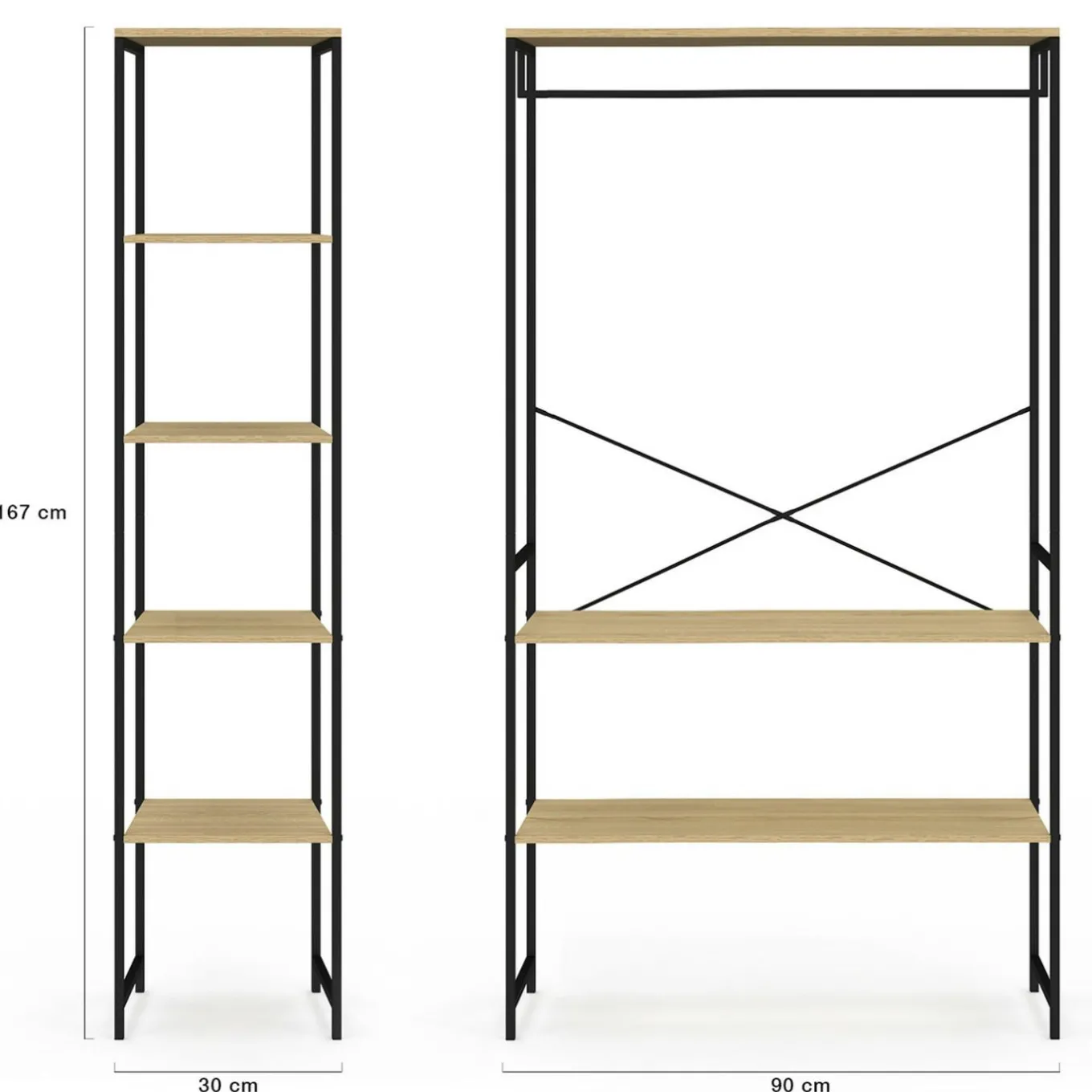 IDMarket Dressing d'angle double penderie design industriel 123 cm* Dressings Et Portants Vêtements|Chambre Complète Adulte