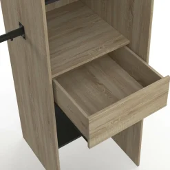 IDMarket Dressing d'angle extensible bois effet hêtre avec 4 penderies + 12 étagères + 3 tiroirs et rideaux noirs* Collection Design|Chambre Complète Adulte