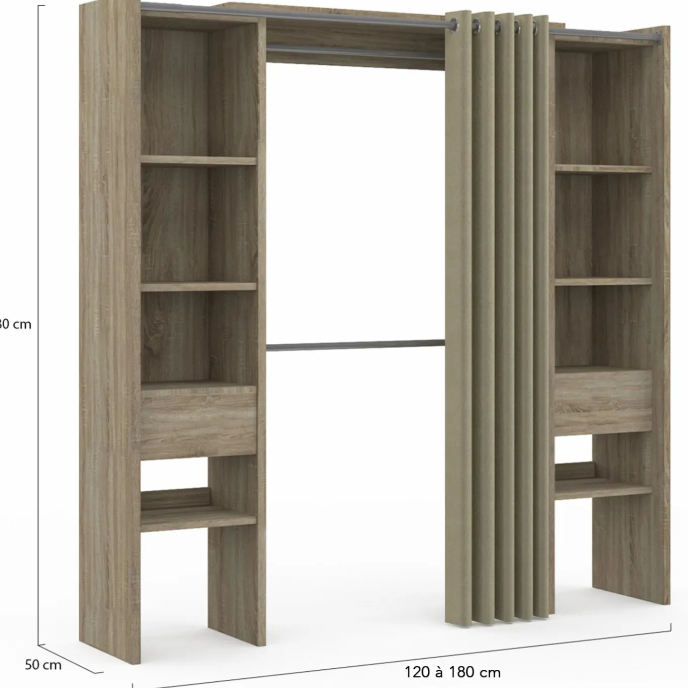 IDMarket Dressing double extensible en bois 120/180 x 180 cm* Dressings Et Portants Vêtements|Chambre Complète Adulte