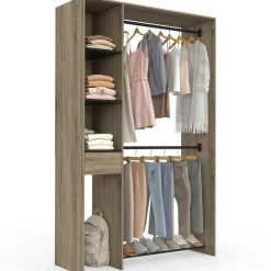 IDMarket Dressing double penderie L. 110 cm avec étagères + tiroir + rangements à chaussures hêtre et noir* Dressings Et Portants Vêtements|Chambre Complète Adulte