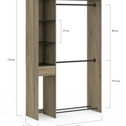 IDMarket Dressing double penderie L. 110 cm avec étagères + tiroir + rangements à chaussures hêtre et noir* Dressings Et Portants Vêtements|Chambre Complète Adulte