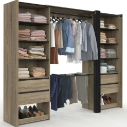 IDMarket Dressing double XXL 220 cm hêtre avec porte pantalons + étagères + tiroirs + rangements à chaussures et noir* Dressings Et Portants Vêtements|Chambre Complète Adulte