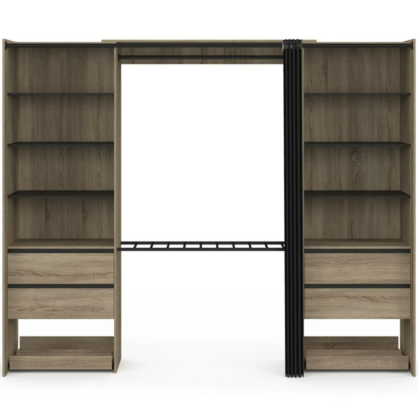 IDMarket Dressing double XXL 220 cm hêtre avec porte pantalons + étagères + tiroirs + rangements à chaussures et noir* Dressings Et Portants Vêtements|Chambre Complète Adulte