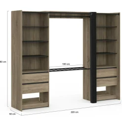 IDMarket Dressing double XXL 220 cm hêtre avec porte pantalons + étagères + tiroirs + rangements à chaussures et noir* Dressings Et Portants Vêtements|Chambre Complète Adulte