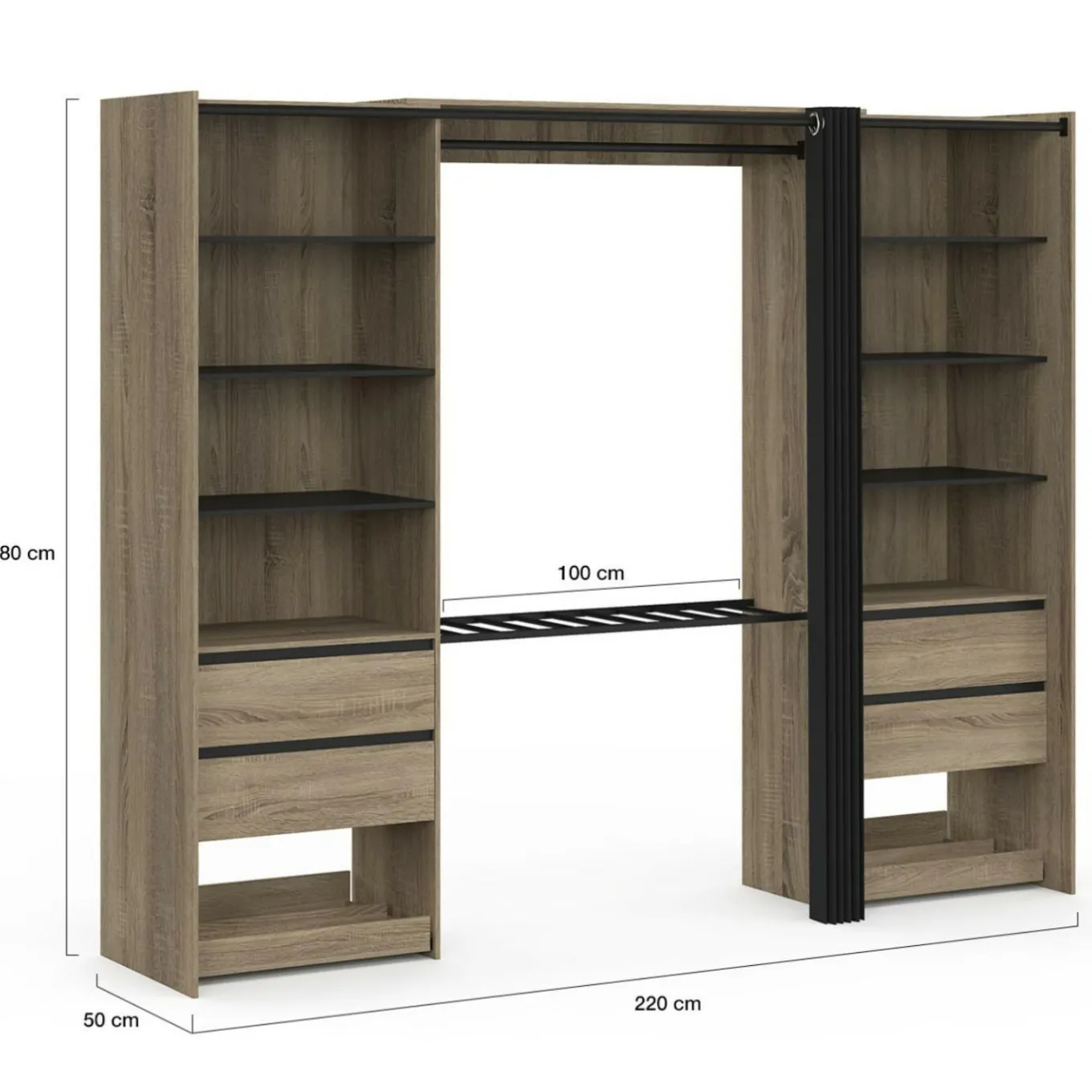 IDMarket Dressing double XXL 220 cm hêtre avec porte pantalons + étagères + tiroirs + rangements à chaussures et noir* Dressings Et Portants Vêtements|Chambre Complète Adulte