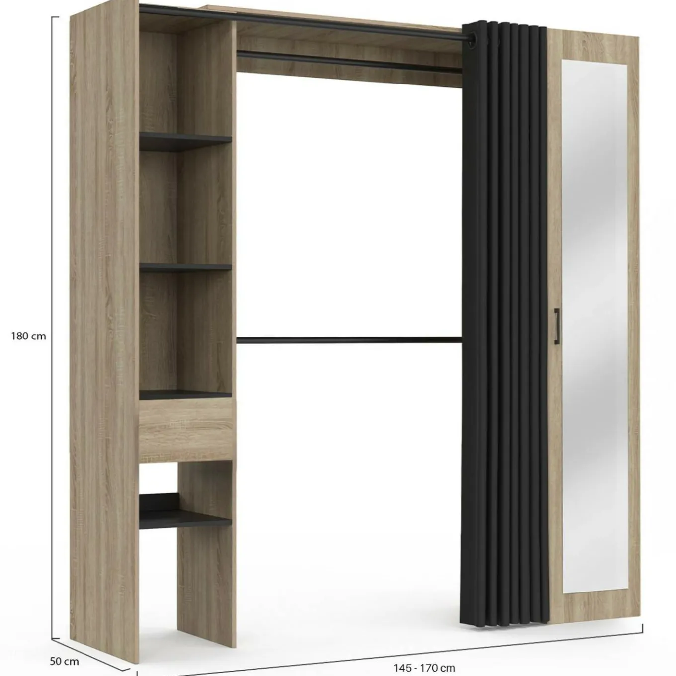 IDMarket Dressing extensible avec double penderie et rideau noir* Collection Design|Collection Contemporaine