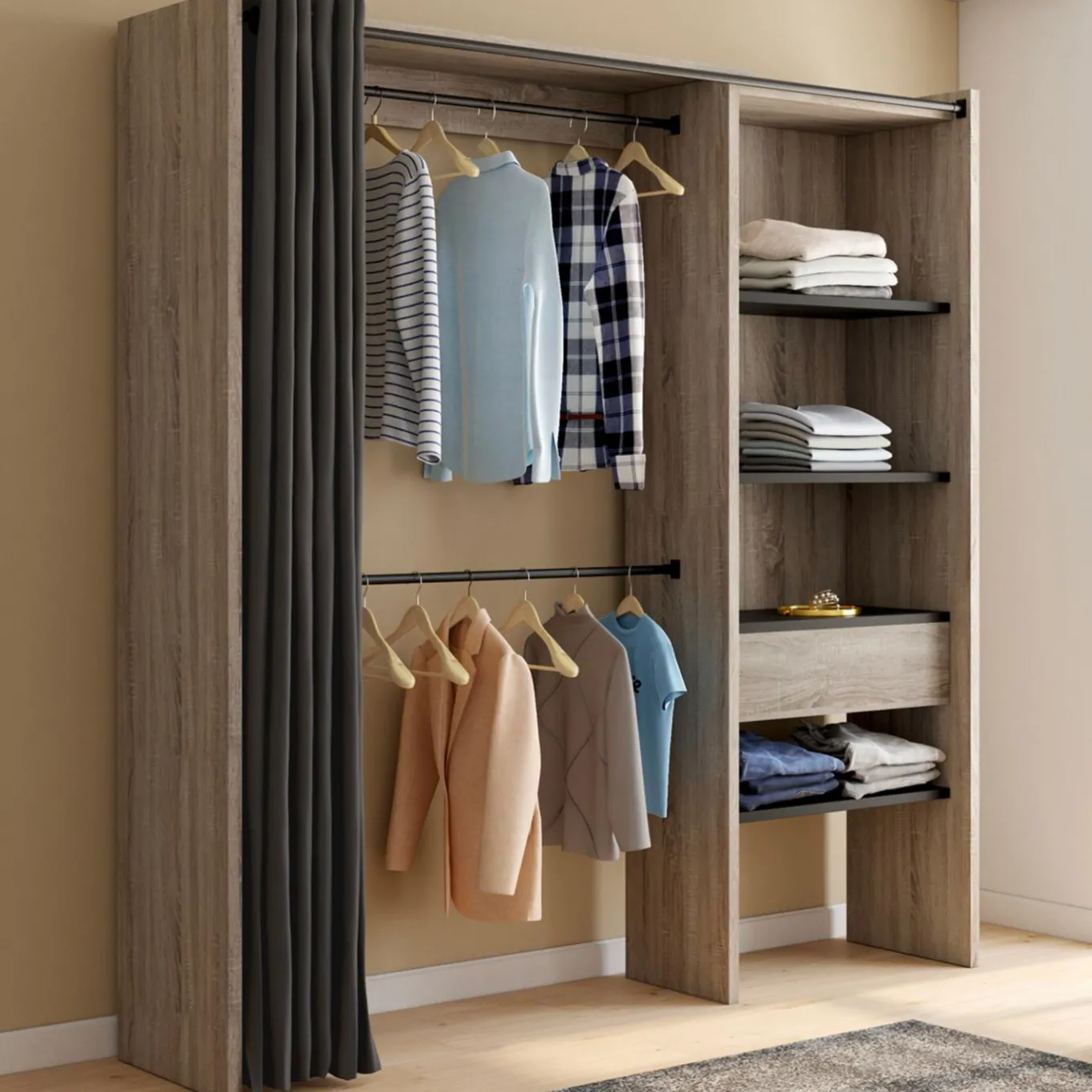 IDMarket Dressing extensible bois et noir* Meubles Hauts|Meubles En Bois