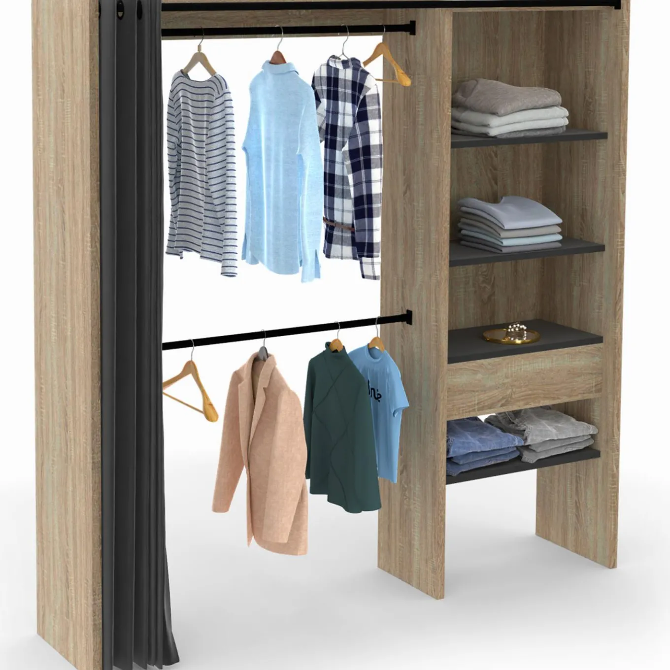 IDMarket Dressing extensible bois et noir* Meubles Hauts|Meubles En Bois