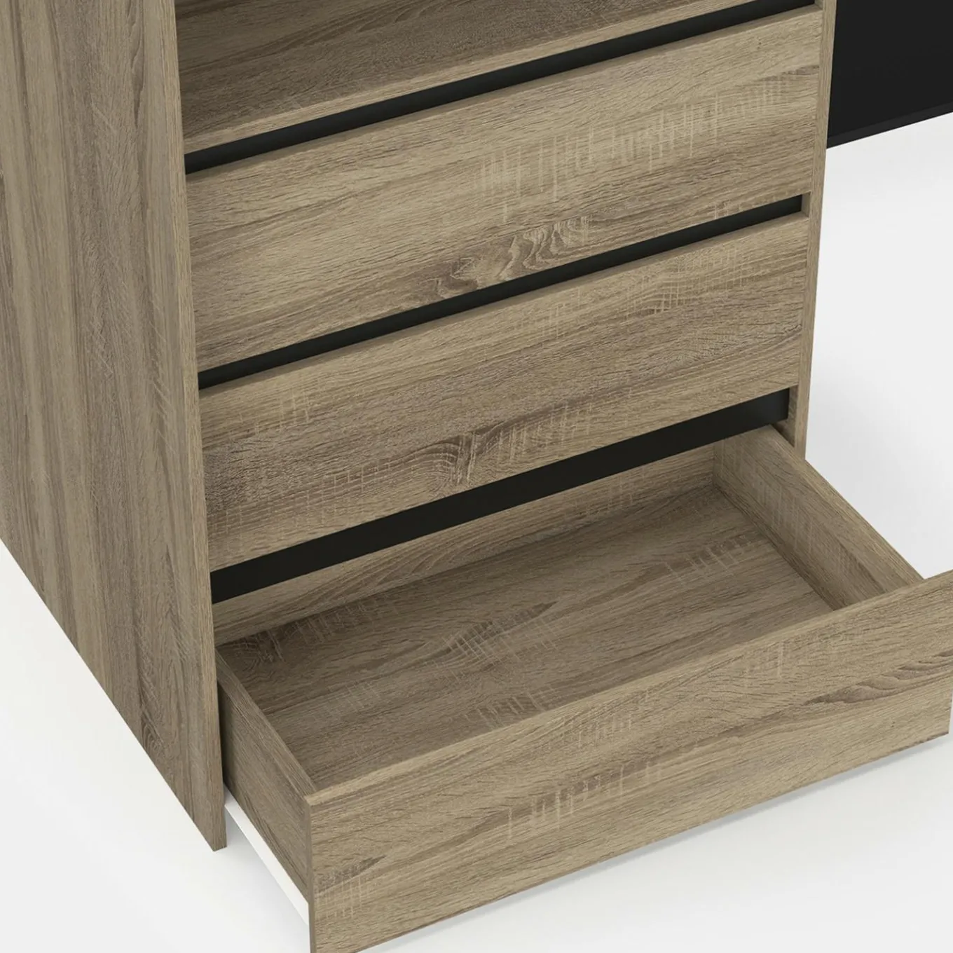 IDMarket Dressing extensible d'angle 200 x 150 x 180 cm hêtre avec penderies + tiroirs + étagères + rideaux noirs* Dressings Et Portants Vêtements|Chambre Complète Adulte