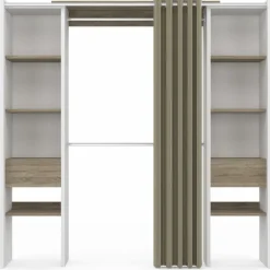 IDMarket Dressing extensible double blanc et bois avec rideau taupe* Collection Design|Collection Contemporaine