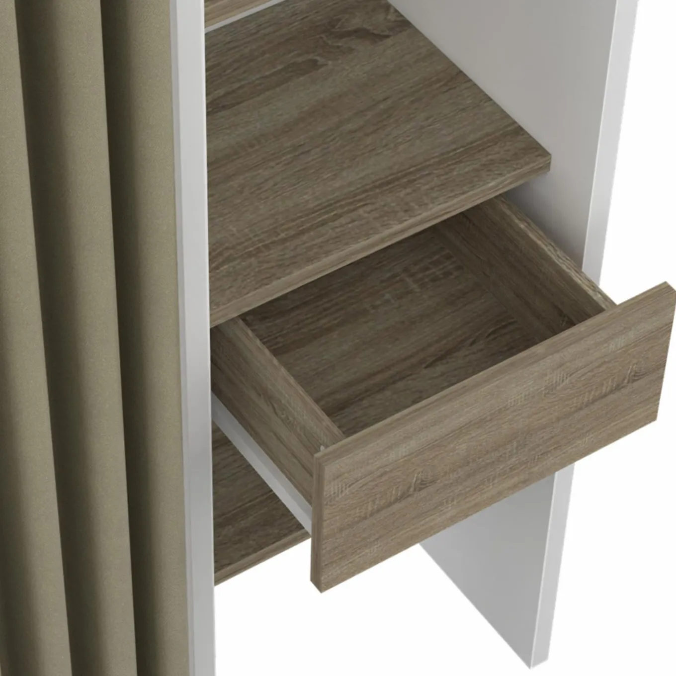 IDMarket Dressing extensible double blanc et bois avec rideau taupe* Collection Design|Collection Contemporaine