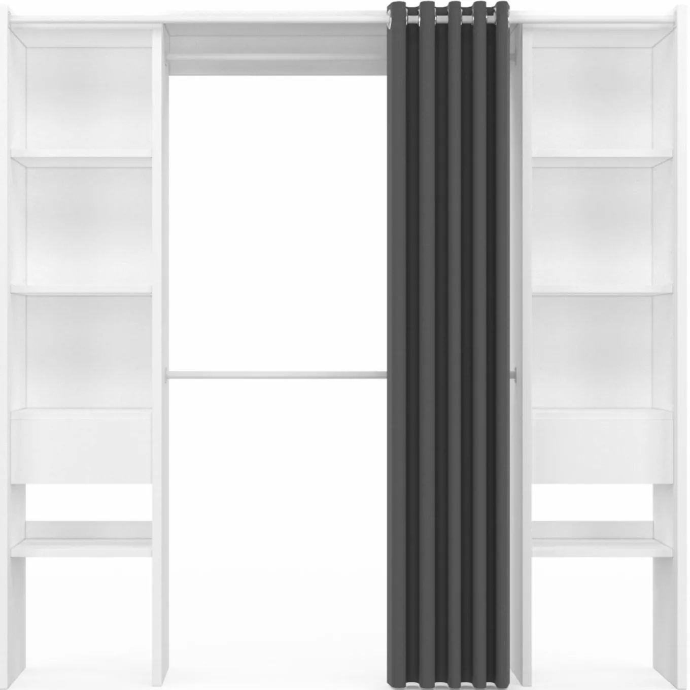 IDMarket Dressing extensible double blanc avec rideau gris* Meubles Hauts|Meubles Blancs