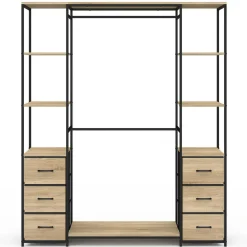 IDMarket Dressing industriel double penderie bois et noir avec étagères et bacs* Dressings Et Portants Vêtements