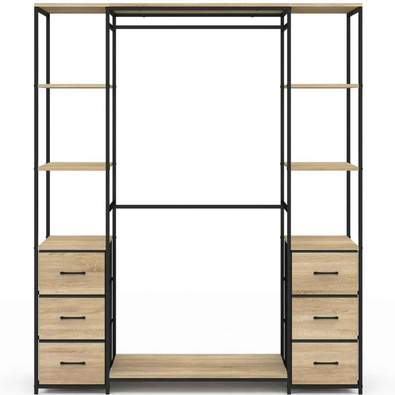 IDMarket Dressing industriel double penderie bois et noir avec étagères et bacs* Dressings Et Portants Vêtements