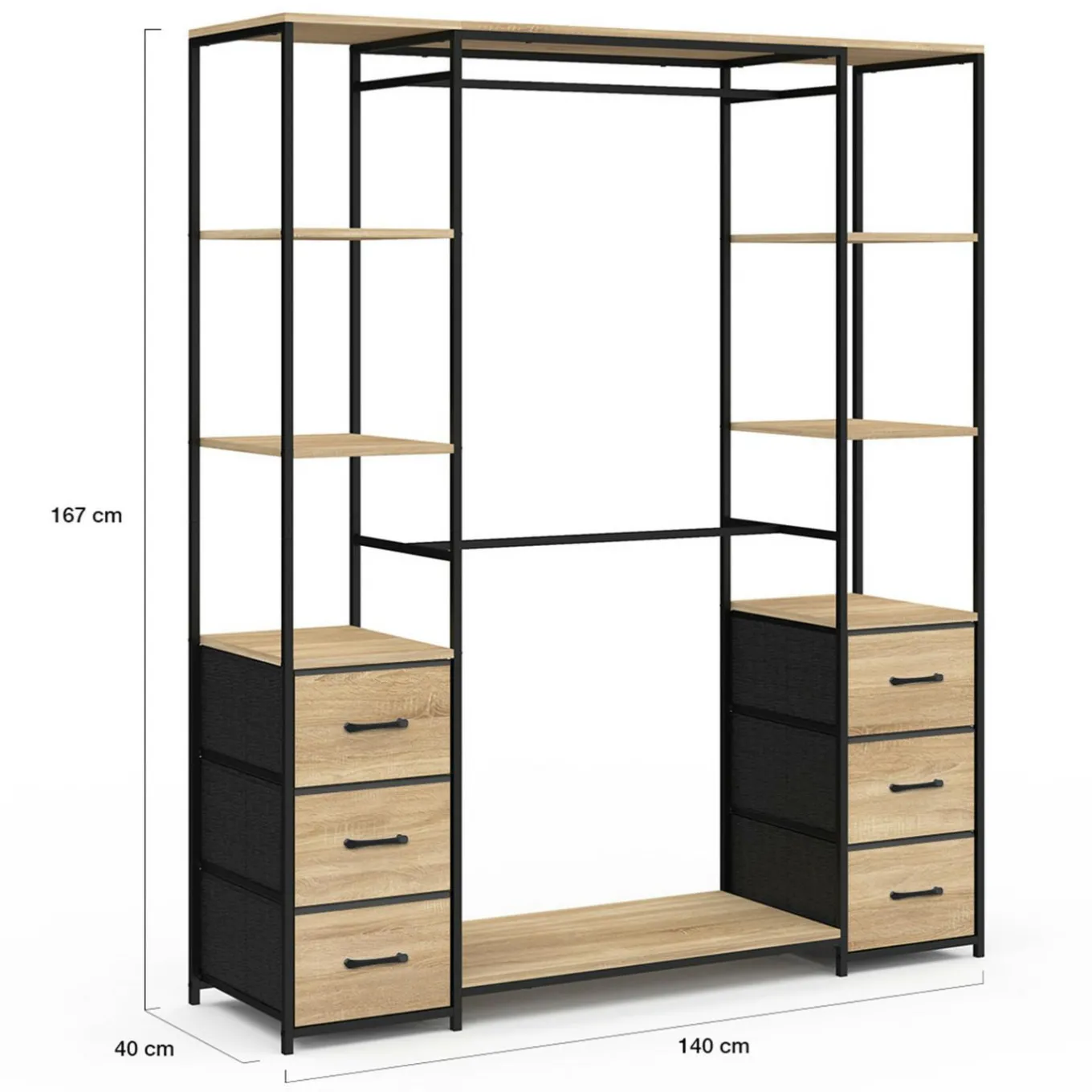 IDMarket Dressing industriel double penderie bois et noir avec étagères et bacs* Dressings Et Portants Vêtements