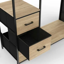 IDMarket Dressing industriel double penderie bois et noir avec étagères et bacs* Dressings Et Portants Vêtements