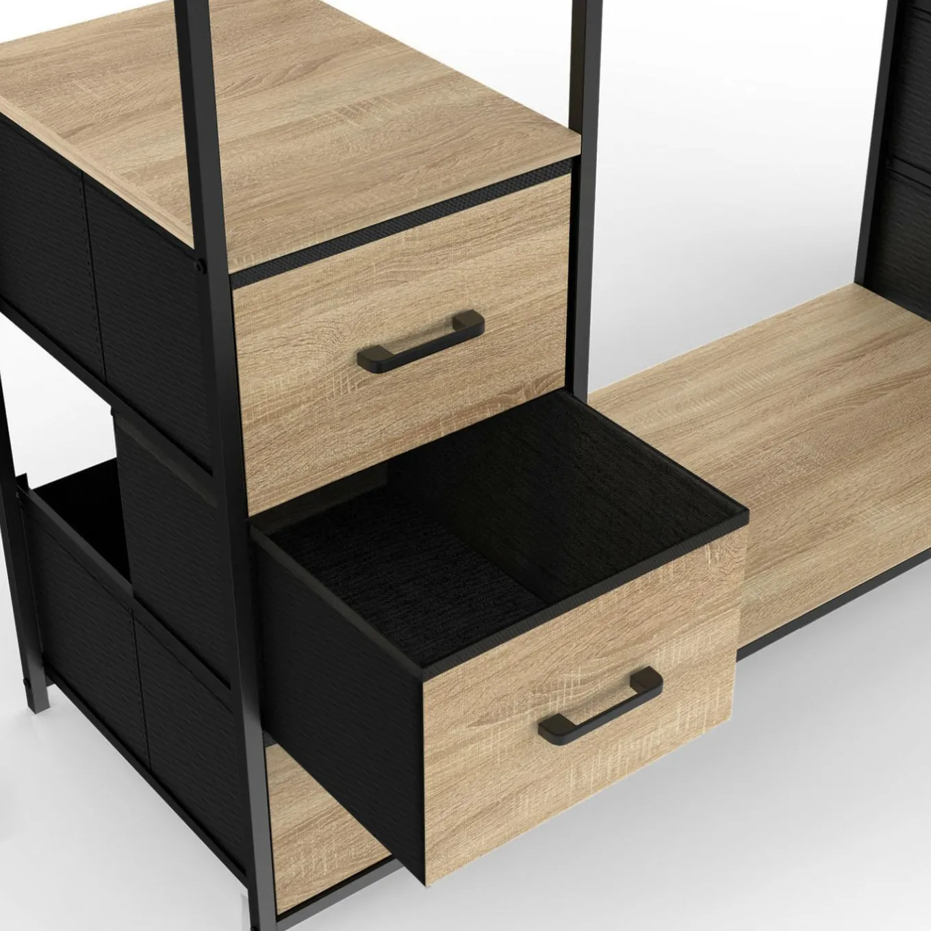 IDMarket Dressing industriel double penderie bois et noir avec étagères et bacs* Dressings Et Portants Vêtements