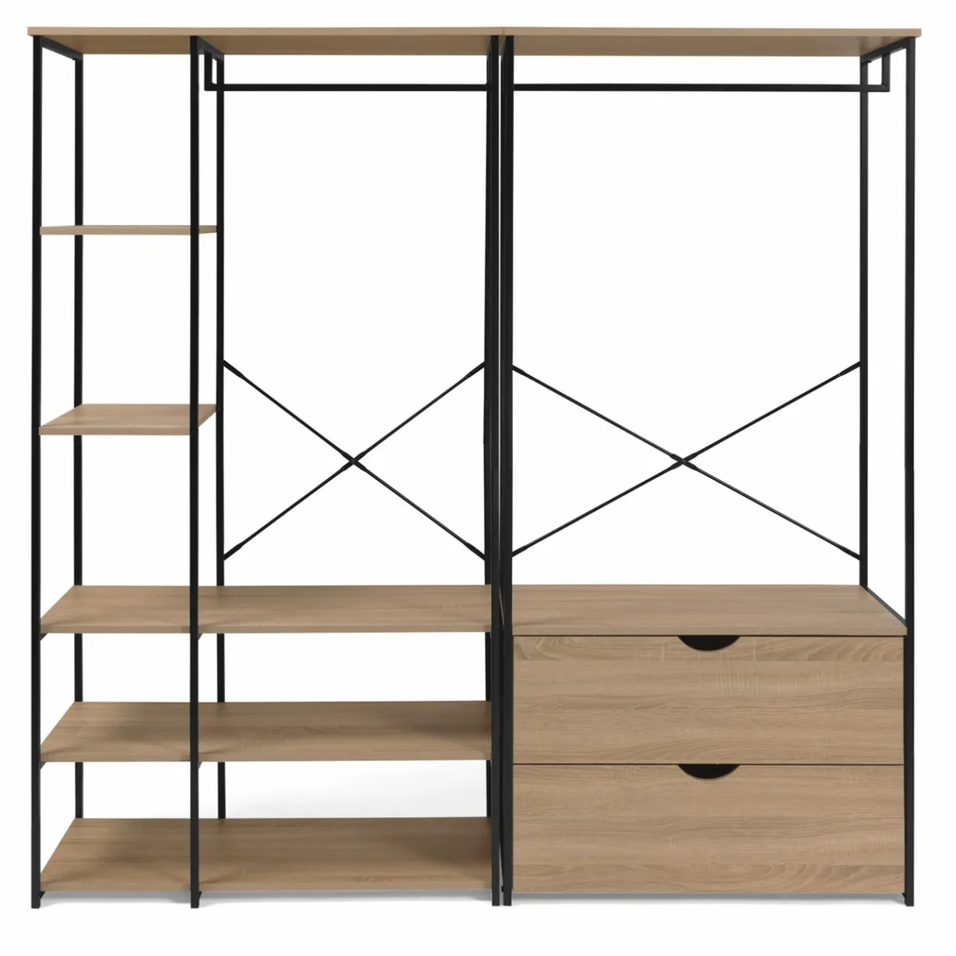 IDMarket Dressing modulable industriel double penderie 2 tiroirs* Meubles Tiroirs|Meubles En Bois