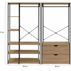 IDMarket Dressing modulable industriel double penderie 2 tiroirs* Meubles Tiroirs|Meubles En Bois
