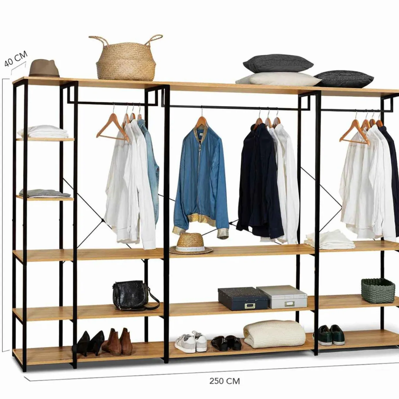 IDMarket Dressing ouvert industriel 167 cm* Collection Industrielle|Chambre Complète Adulte