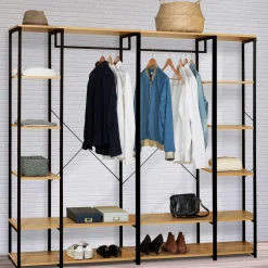 IDMarket Dressing ouvert industriel 167 cm double penderie* Collection Industrielle|Chambre Complète Adulte