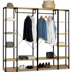 IDMarket Dressing ouvert industriel 167 cm double penderie* Collection Industrielle|Chambre Complète Adulte