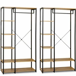 IDMarket Dressing ouvert industriel 167 cm double penderie* Collection Industrielle|Chambre Complète Adulte