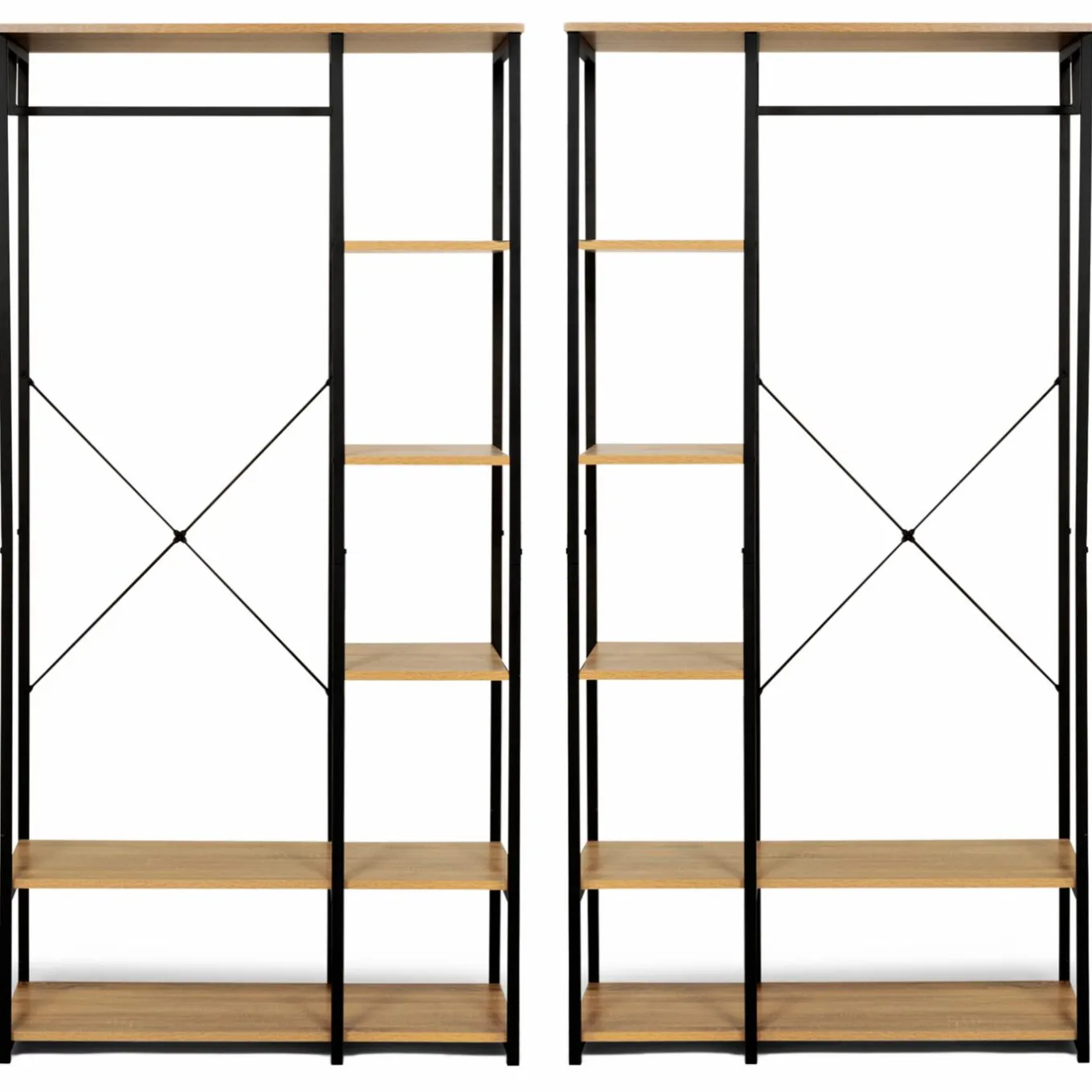IDMarket Dressing ouvert industriel 167 cm double penderie* Collection Industrielle|Chambre Complète Adulte