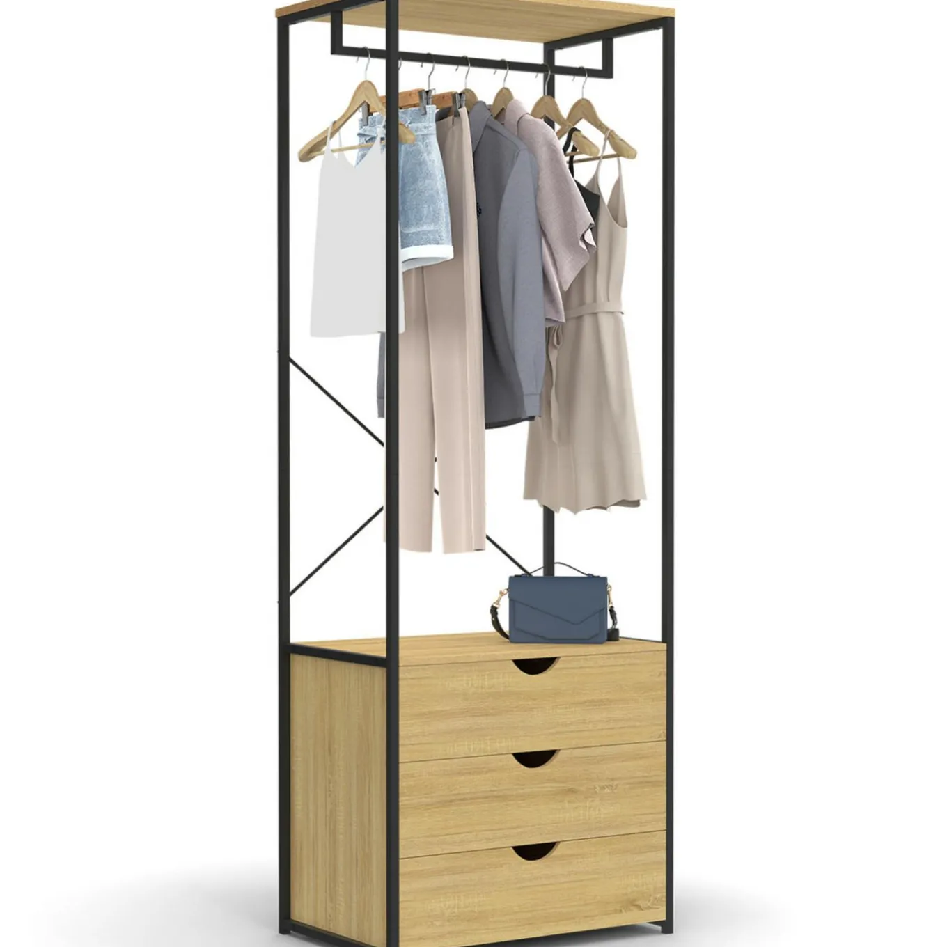 IDMarket Dressing penderie 3 tiroirs L.60 cm design industriel* Dressings Et Portants Vêtements|Chambre Complète Adulte