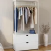 IDMarket Dressing penderie 2 tiroirs bois blanc et métal blanc L. 80 cm* Dressings Et Portants Vêtements|Chambre Complète Adulte