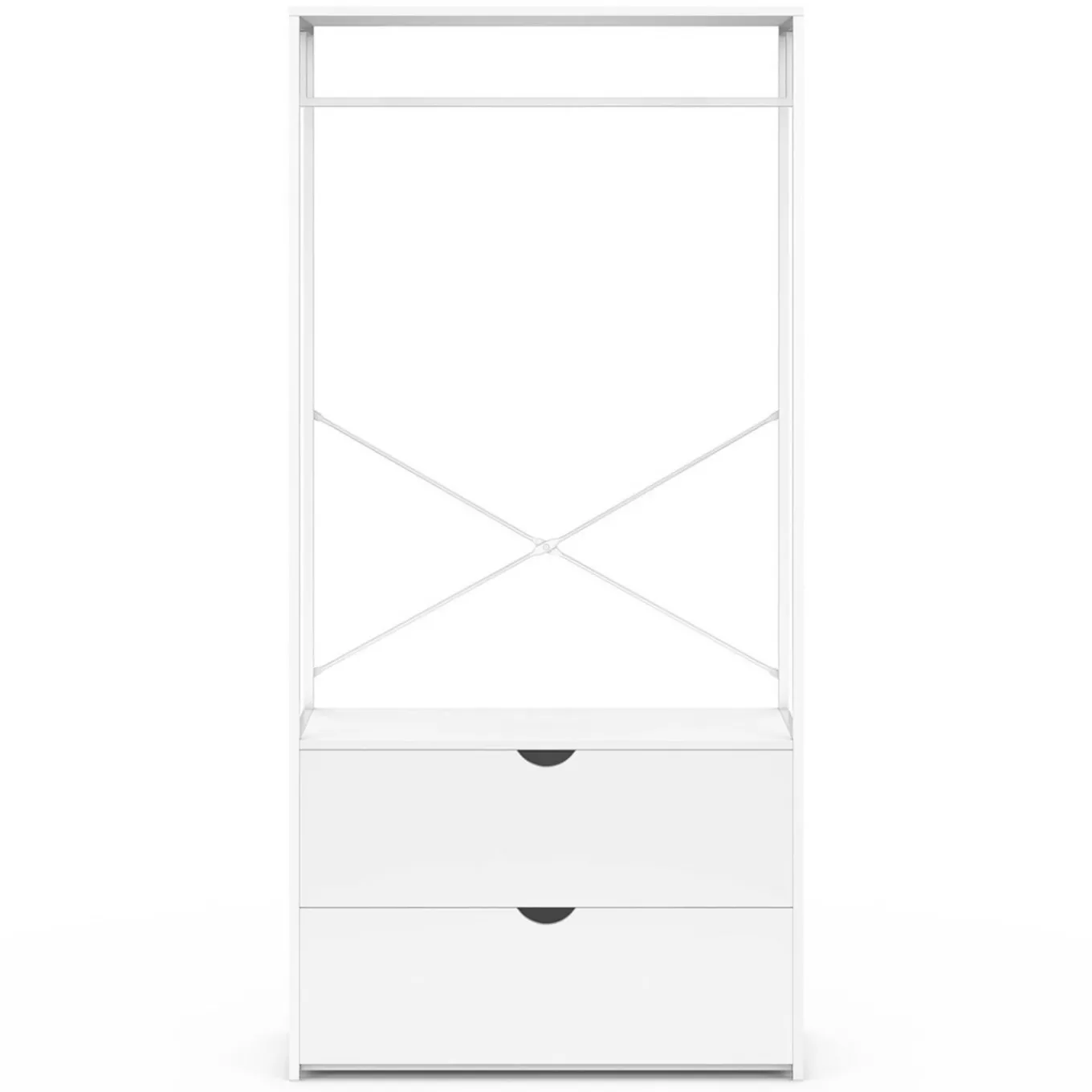 IDMarket Dressing penderie 2 tiroirs bois blanc et métal blanc L. 80 cm* Dressings Et Portants Vêtements|Chambre Complète Adulte