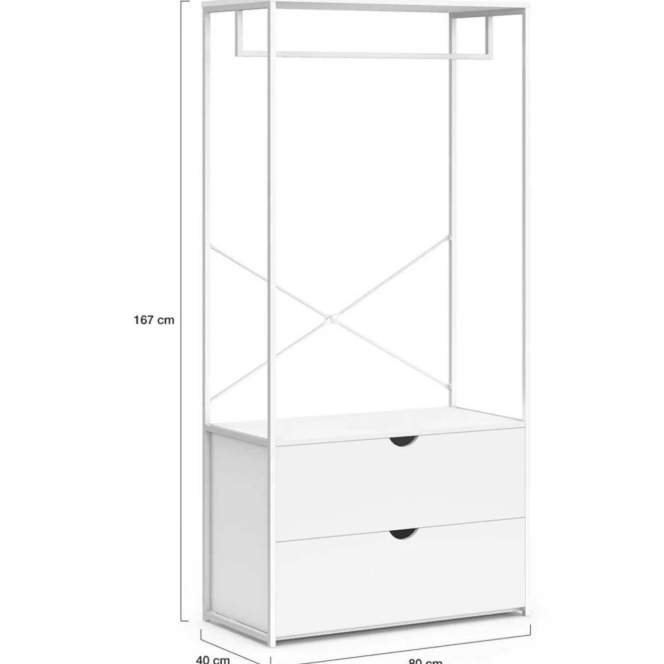 IDMarket Dressing penderie 2 tiroirs bois blanc et métal blanc L. 80 cm* Dressings Et Portants Vêtements|Chambre Complète Adulte