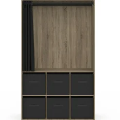 IDMarket Dressing penderie 104 x 50 x 172 cm hêtre avec rideau noir et 6 boites de rangement* Collection Contemporaine|Vestiaires Et Meubles D'Entrée