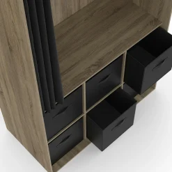 IDMarket Dressing penderie 104 x 50 x 172 cm hêtre avec rideau noir et 6 boites de rangement* Collection Contemporaine|Vestiaires Et Meubles D'Entrée