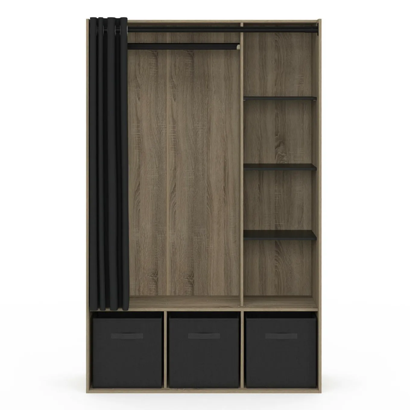 IDMarket Dressing penderie avec rideau et étagères bois et noir* Collection Design|Collection Contemporaine