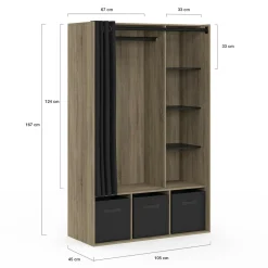 IDMarket Dressing penderie avec rideau et étagères bois et noir* Collection Design|Collection Contemporaine