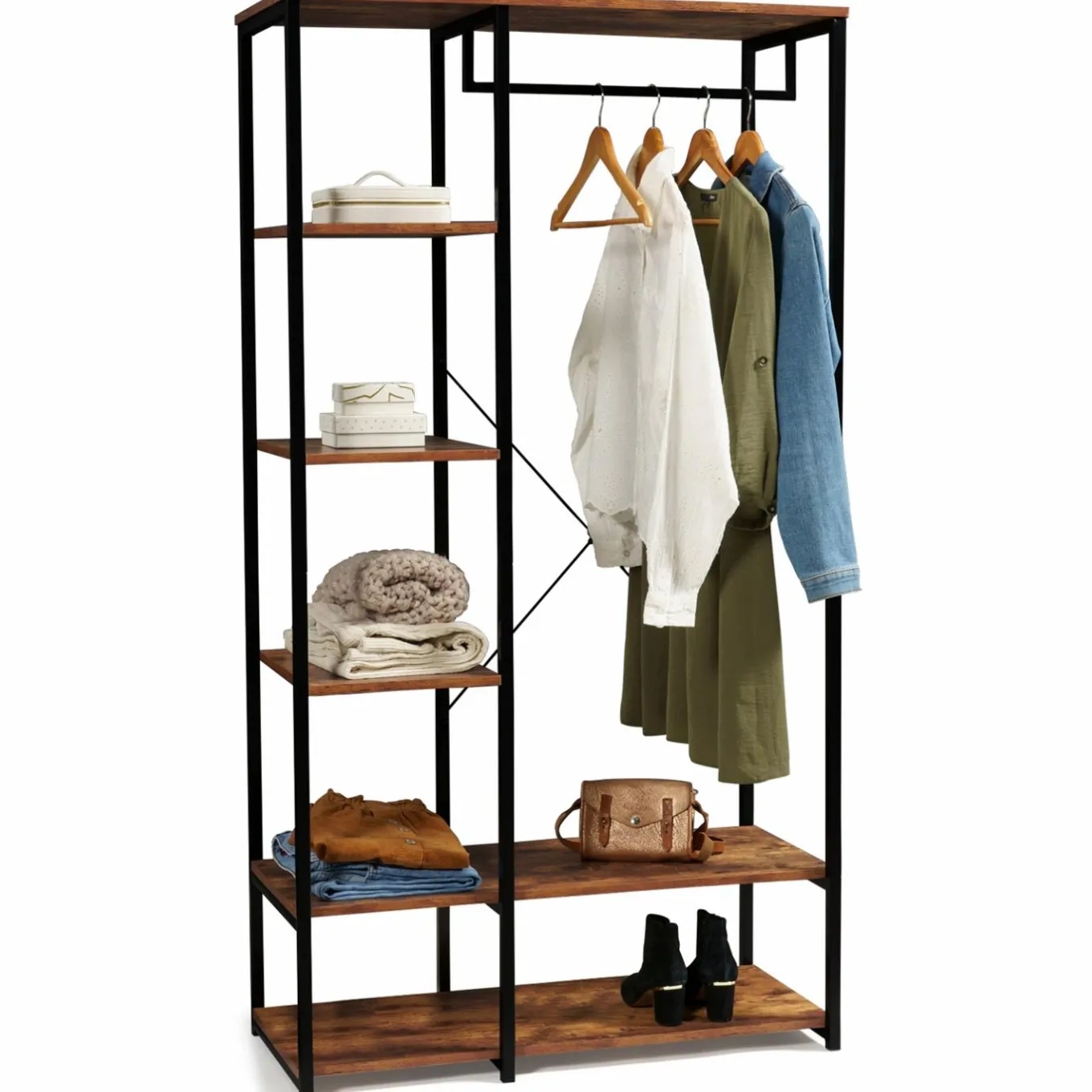 IDMarket Dressing penderie avec étagères style industriel* Meubles Hauts|Meubles En Bois