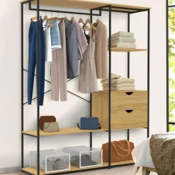 IDMarket Dressing penderie avec étagères et 2 tiroirs L. 130 cm design industriel* Dressings Et Portants Vêtements