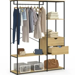 IDMarket Dressing penderie avec étagères et 2 tiroirs L. 130 cm design industriel* Dressings Et Portants Vêtements