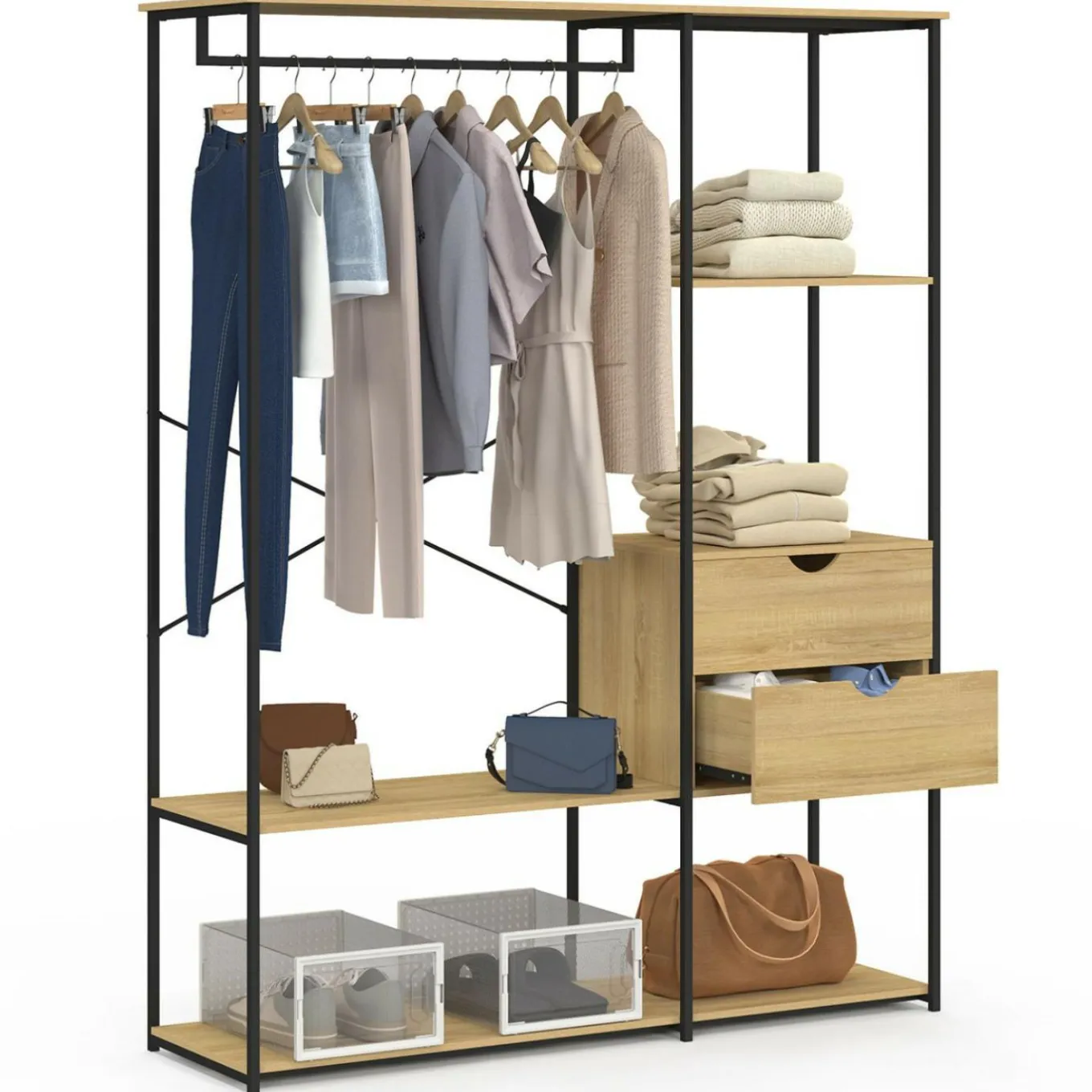 IDMarket Dressing penderie avec étagères et 2 tiroirs L. 130 cm design industriel* Dressings Et Portants Vêtements