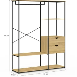 IDMarket Dressing penderie avec étagères et 2 tiroirs L. 130 cm design industriel* Dressings Et Portants Vêtements