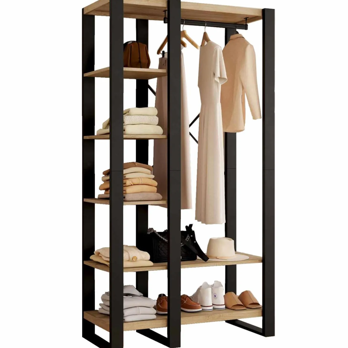 IDMarket Dressing penderie avec étagère noir et bois 90 cm* Meubles En Bois|Collection Design