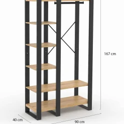 IDMarket Dressing penderie avec étagère noir et bois 90 cm* Meubles En Bois|Collection Design