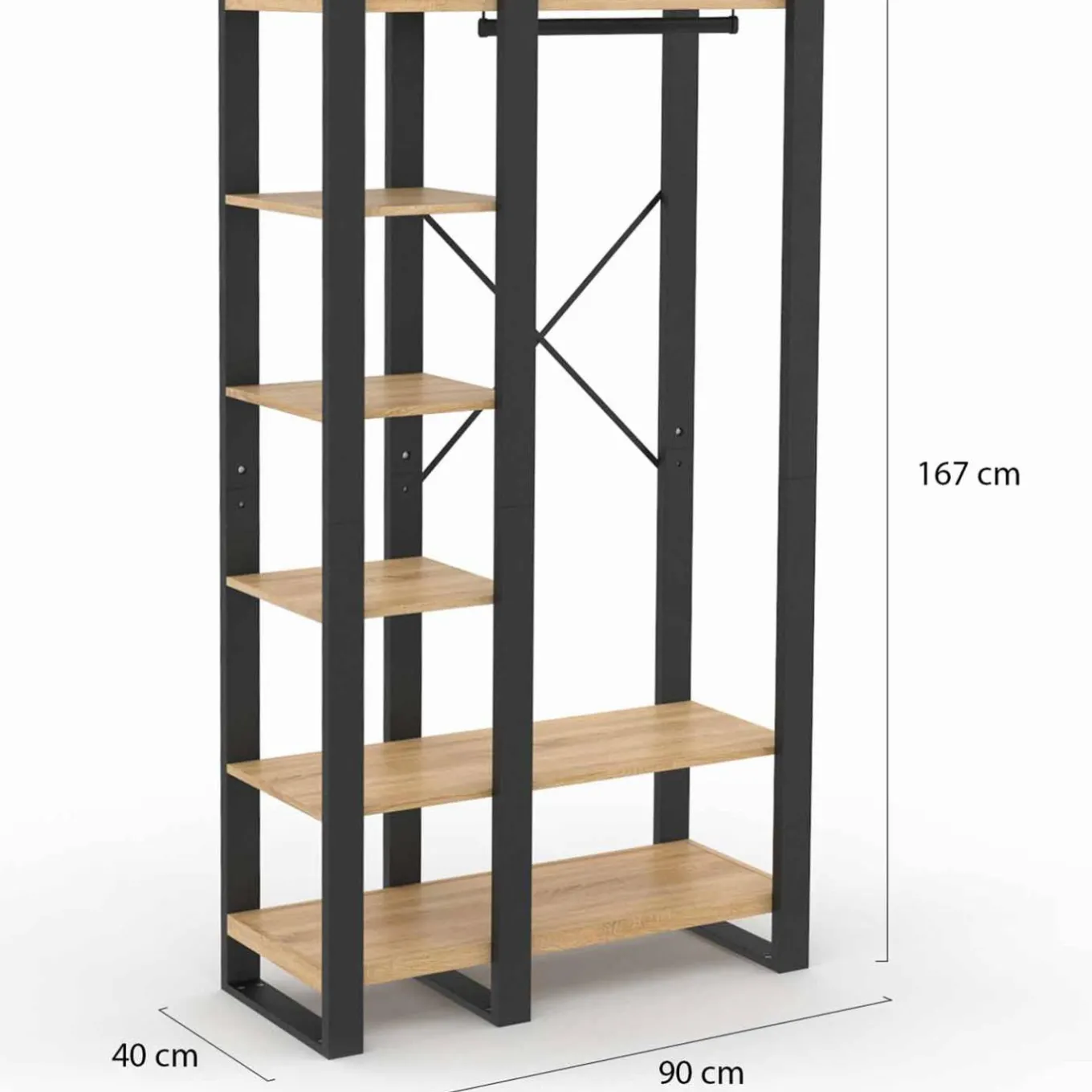 IDMarket Dressing penderie avec étagère noir et bois 90 cm* Meubles En Bois|Collection Design