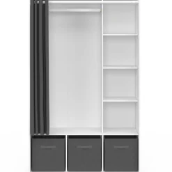IDMarket Dressing penderie blanc avec rideaux gris* Vestiaires Et Meubles D'Entrée|Dressings Et Portants Vêtements