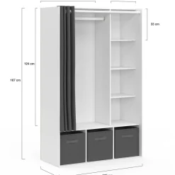 IDMarket Dressing penderie blanc avec rideaux gris* Vestiaires Et Meubles D'Entrée|Dressings Et Portants Vêtements