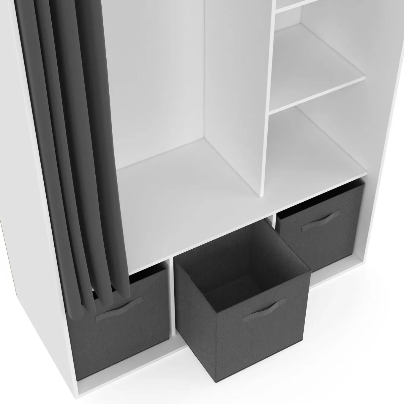 IDMarket Dressing penderie blanc avec rideaux gris* Vestiaires Et Meubles D'Entrée|Dressings Et Portants Vêtements