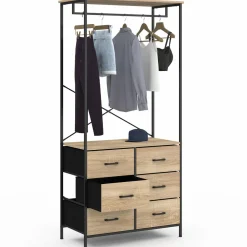 IDMarket Dressing penderie industriel bois et noir avec 6 bacs* Dressings Et Portants Vêtements