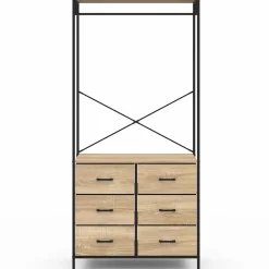 IDMarket Dressing penderie industriel bois et noir avec 6 bacs* Dressings Et Portants Vêtements
